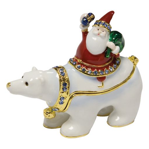 Миниатюрная новогодняя шкатулка Дед Мороз на белом медведе