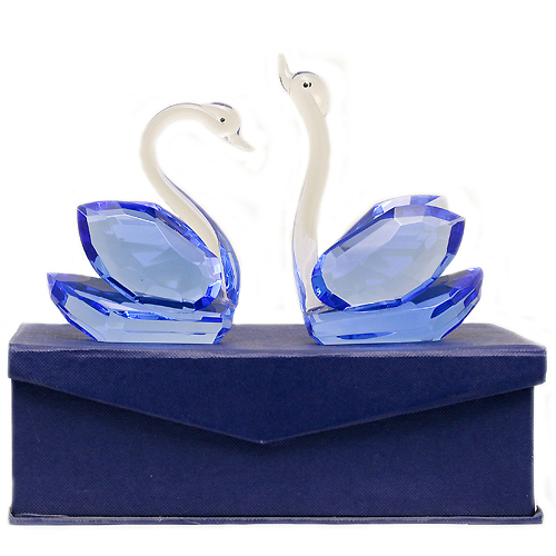 Сувенир Лебеди пара синие 15 см хрусталь
