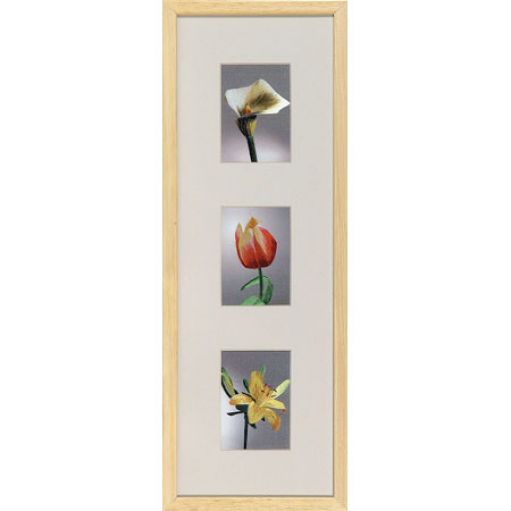 Вышивка в рамке "3 цветка", шелк, 42х15 см