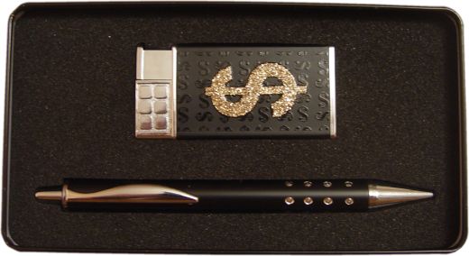 Подарочный набор (ручка, зажигалка) в метал.коробке