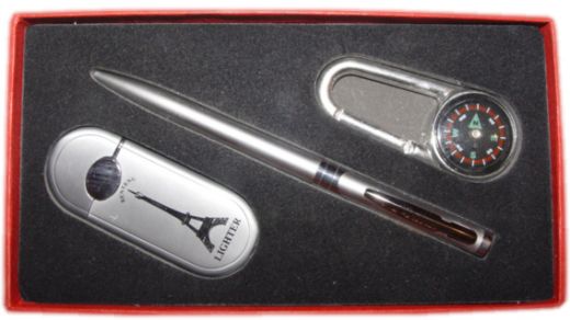 Подарочный набор (зажигалка, ручка, брелок с компасом)