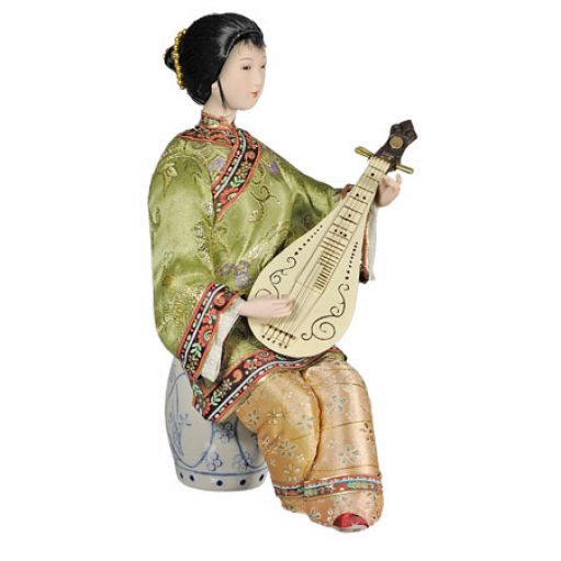 Кукла коллекционная "Китаянка с домброй в зелёном" 24 см.